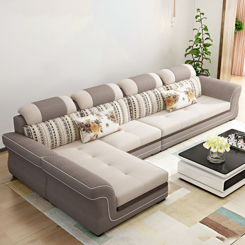 Flared Arms 4-Seater Sectional with Pillow Back Cushions for Apartment