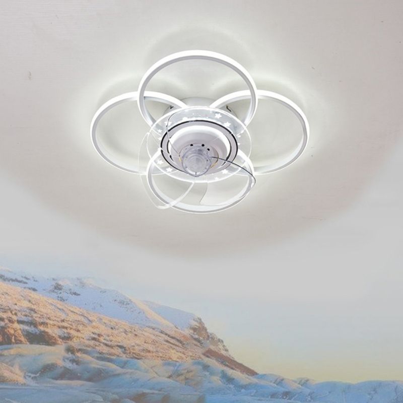 Nordic Style Metal Ceiling Fan Lamp Geometry Shape LED Ceiling Fan Light for Bedroom