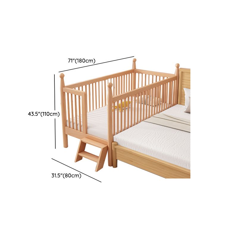 Naitural Nursery Crib with Guardrail Farmhouse Baby Crib in Solid Wood