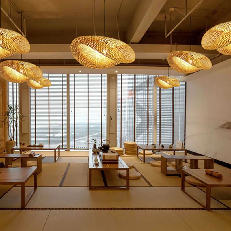 1 Luz de bambú de bambú Luz de estilo de lámpara colgante de estilo moderno para sala de estar