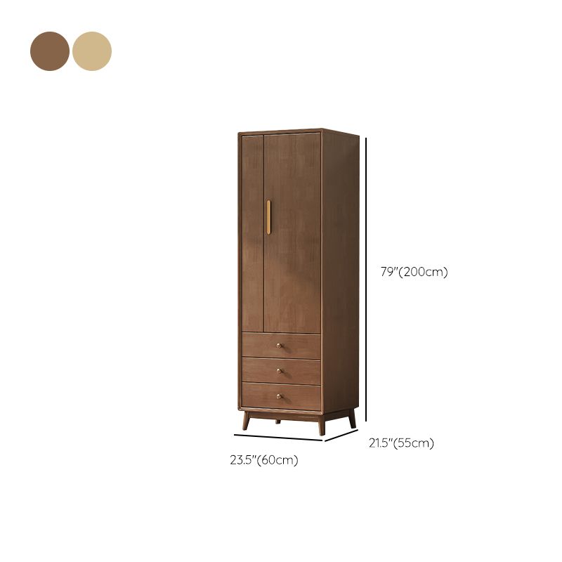 Rubberwood Solid Wood Armoire Cabinet Bedroom Youth Armoire with Garment Rod