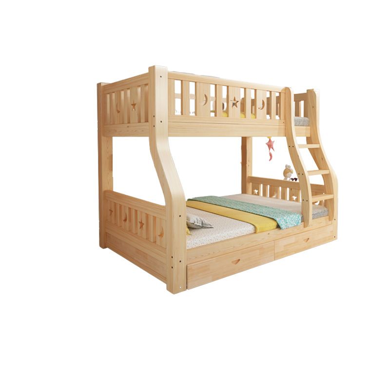 Contemporary Natural Solid Wood Bunk Bed with Built-In Ladder