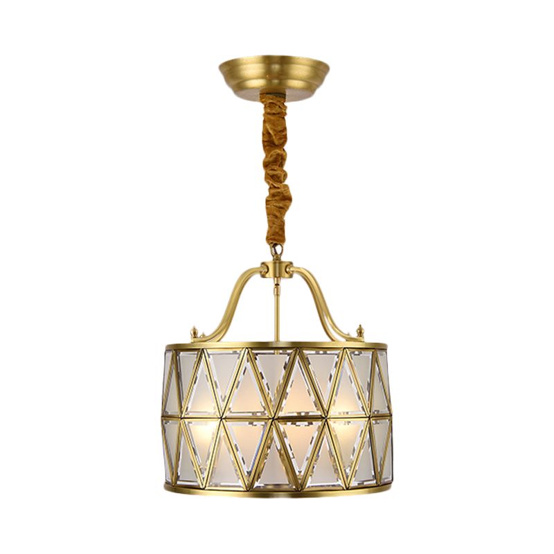 4-Bulb Drum Ceiling Chandelier Vintage Brass Finish Metallic Suspension Light for Dining Room