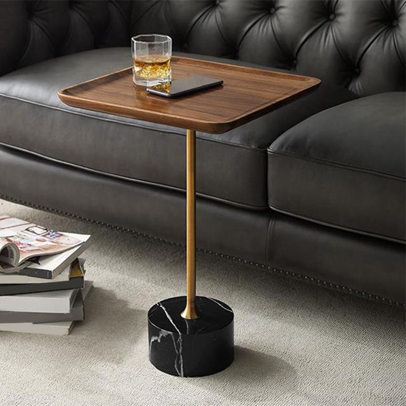 Pedestal Design Cocktail Table Brown Wood Top Marble Pedestal Coffee Table