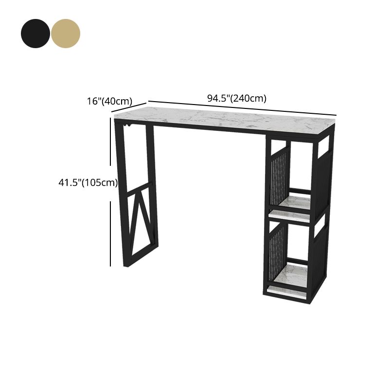 Modern Iron Bar Dining Table White Faux Marble Rectangle Indoor Bistro Table with Shelf