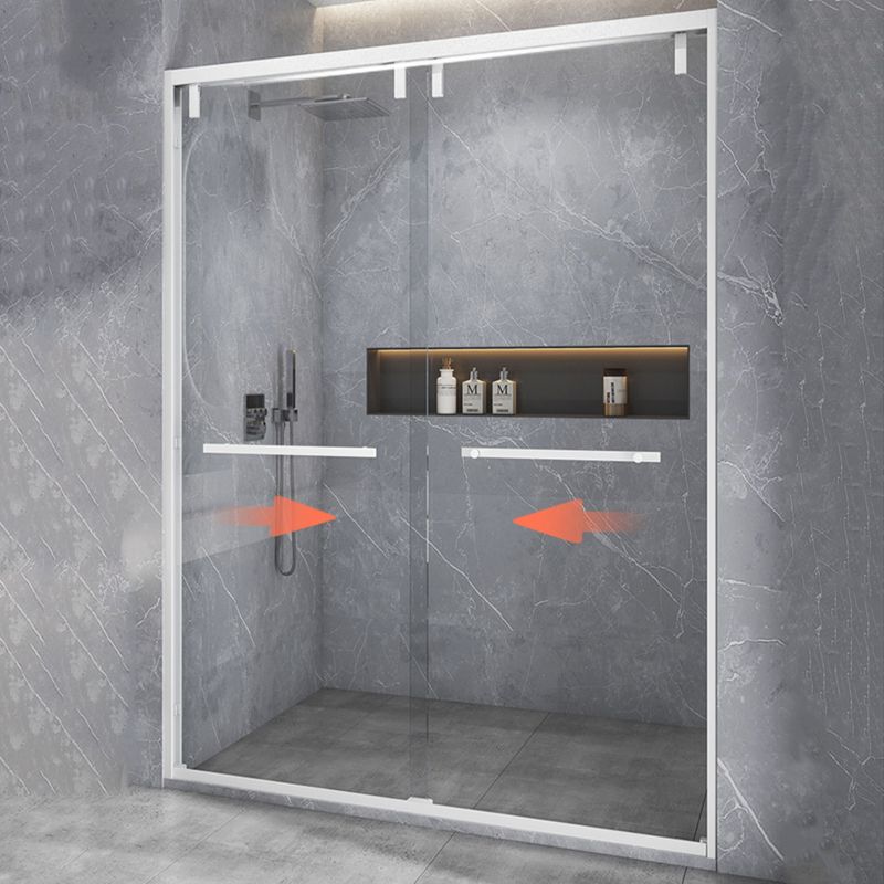 White Double Sliding Shower Door with Semi Frameless 304 Stainless Steel Frame