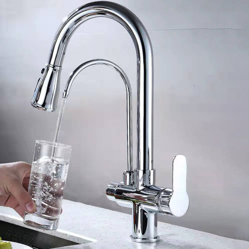 Contemporary Pull down Kitchen Faucet Double Handle High Arch 2-Function Water Filler