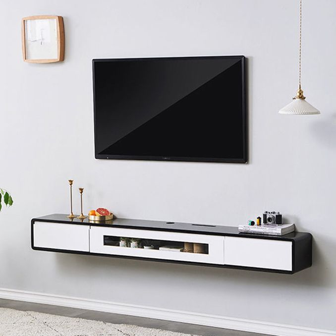 Rubberwood 9.45" D TV Stand Nordic Floating TV Stand with Storage Drawers