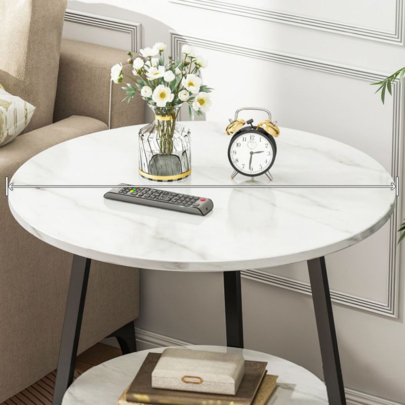 Round Modern Side End Table Frame Double Tier Sofa Side End Table with  Shelf