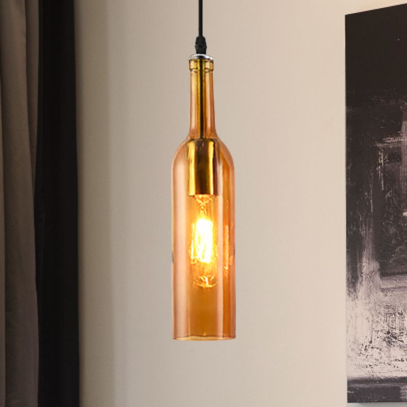 Blauw/bruin 1 licht hangende lamp vintage industriële glazen fles tint hanglamp met verstelbaar koord