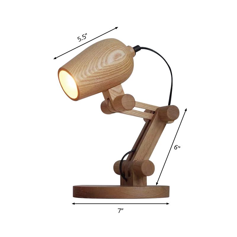 Robot Table Light Nordic Wood Kids Bedside LED Nightstand Light with Swing Arm in Brown