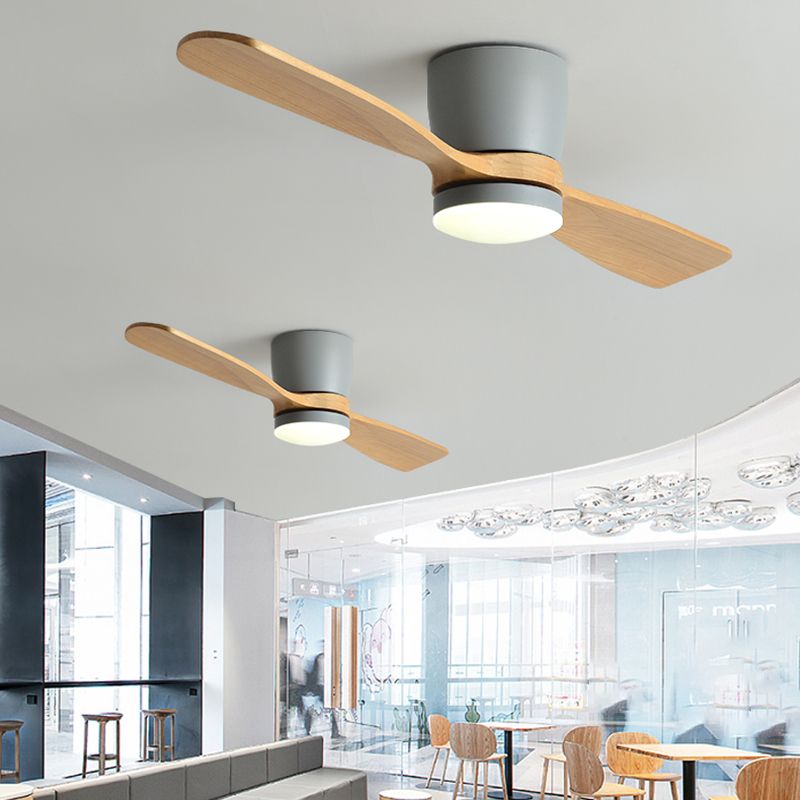 Nordic Style LED Ceiling Fan 2-Blade Fan Lighting with Wood for Restaurant