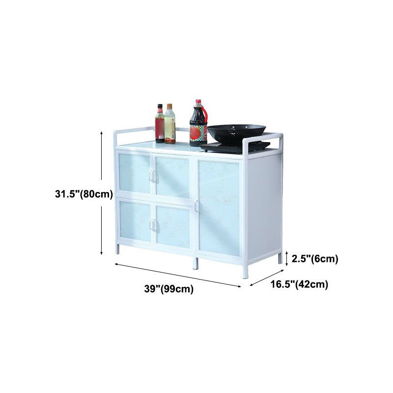 Modern Kitchen White Buffet Sideboard Cabinets Metal Glass Doors Buffet Stand