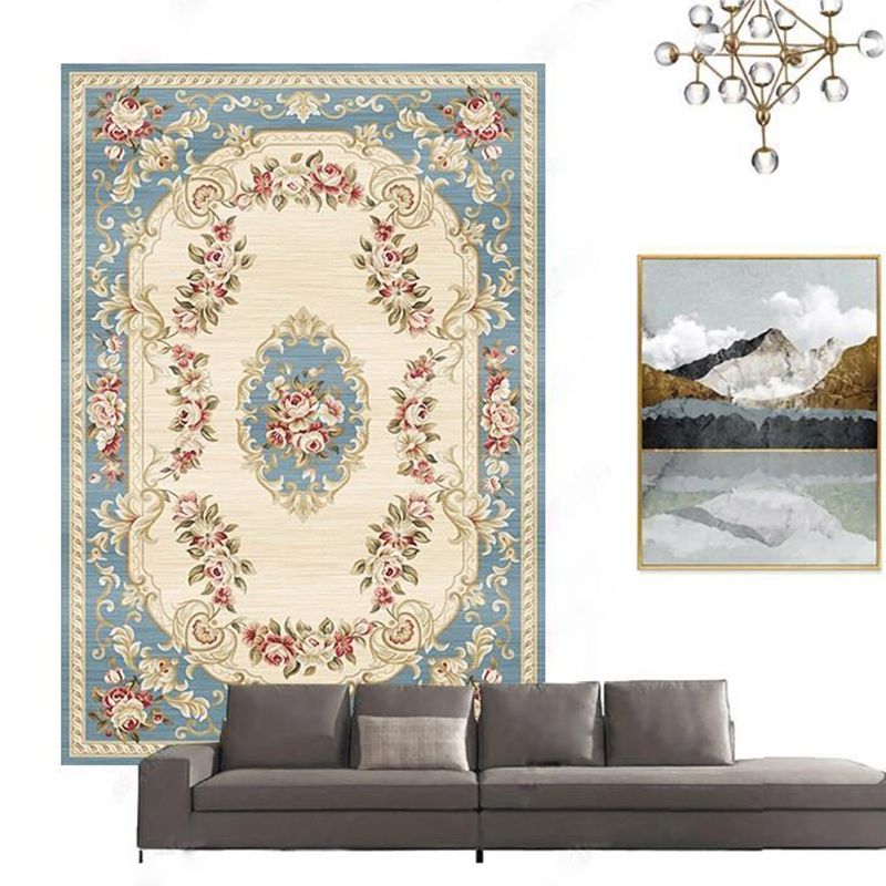 Moroccan Medallion Pattern Rug Polyester Indoor Carpet Non-Slip Backing Carpet for Living Room