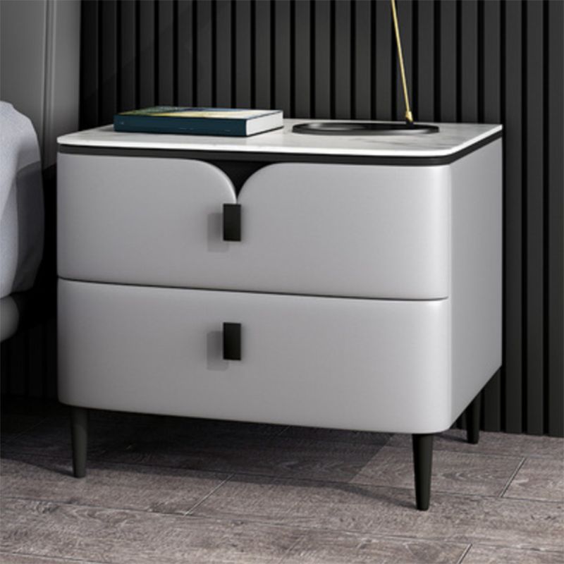 Modern Stone Top Nightstand 2-Drawer Storage 18 Inch H Night Table with Legs