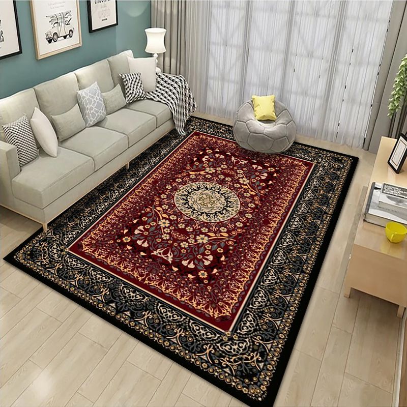 Dark Color Moroccan Concentric Circles Rug Polyester Classic Carpet Non-Slip Backing Indoor Rug for Living Room