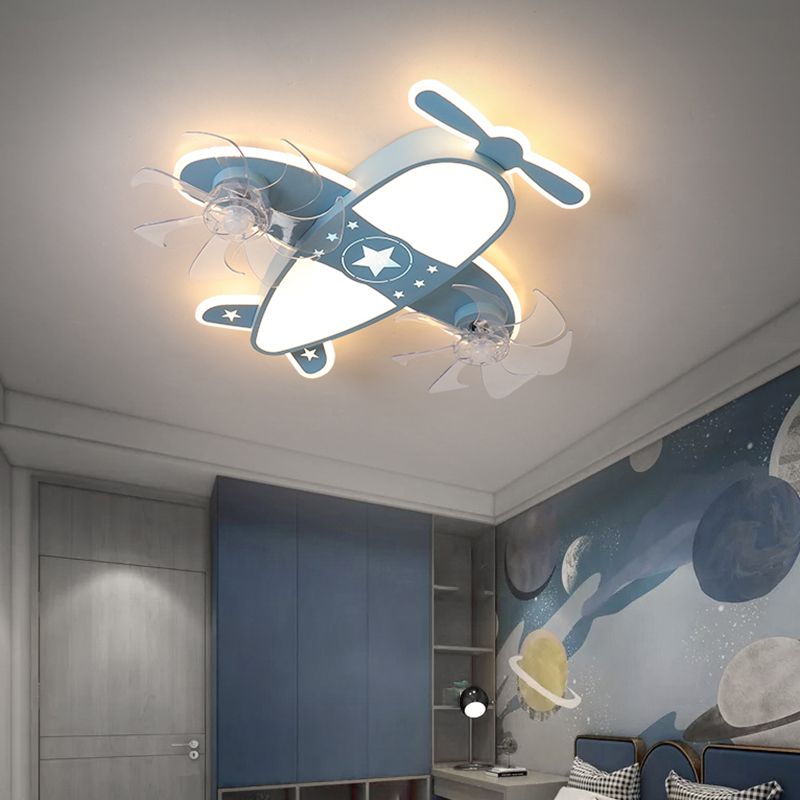 Nordic Style Ceiling Fan Lamp Plane Shape LED Ceiling Fan Light for Children's Room