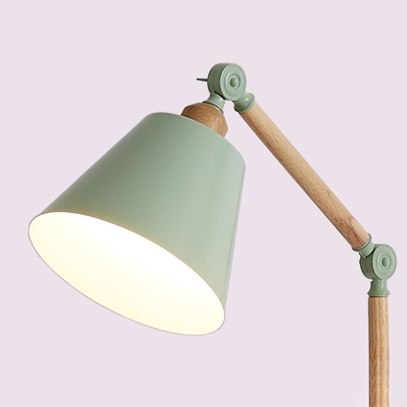 Green Conical Shade Floor Lamp Macaron 1-Bulb Metal Standing Light with Adjustable Arm