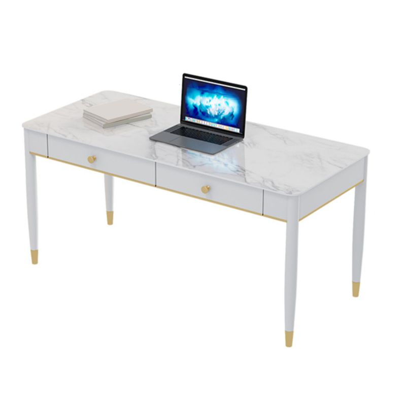 Glam 29.53" Tall Writing Desk Parsons Base White Office Desk with Drawer