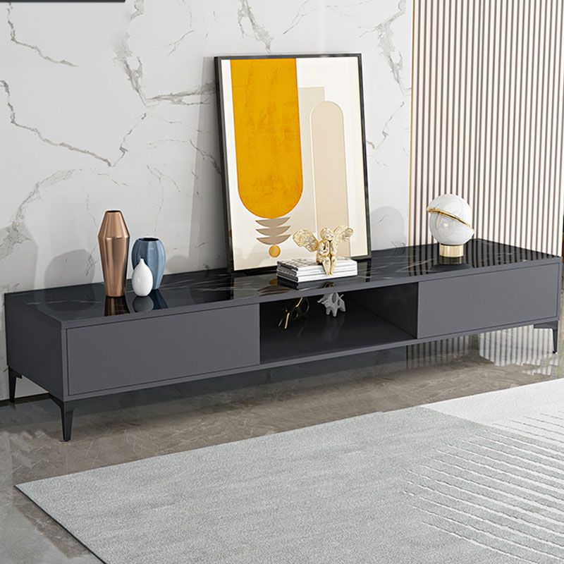 Contemporary 1-open Shelf TV Console, Black/ White TV Stand with 2 Cabinets