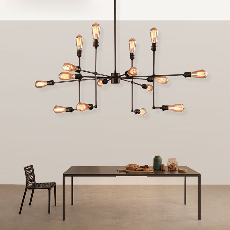 Eisen exponierte Kronleuchterbeleuchtung Vintage Industrial Multi Light Dining Room Anhänger Licht in Schwarz