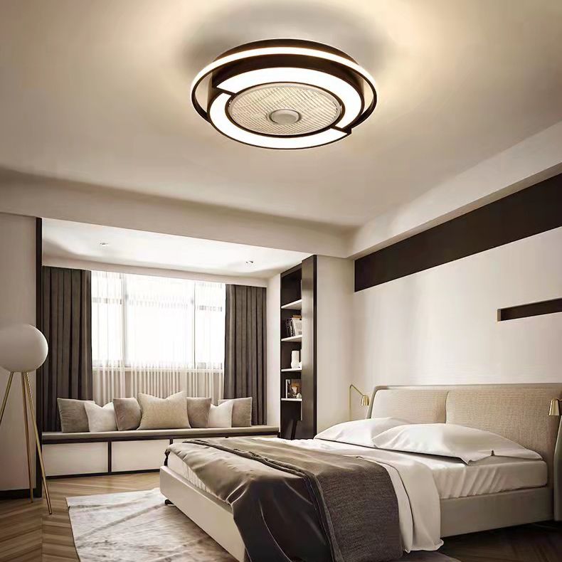 Luz de ventilador LED de techo en forma de tambor de empalme Light Nordic Metal Bedroom Semi Flush Mount Lighture