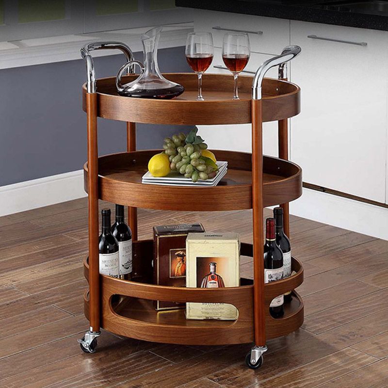 Solid Wood Prep Table Modern Rolling Kitchen Trolley with Wine Storage