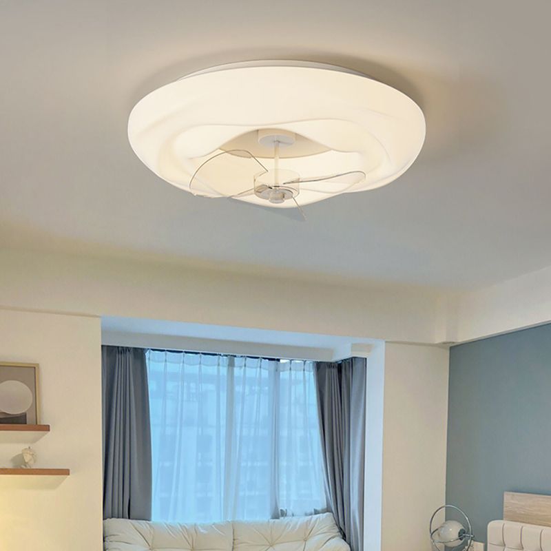 Round Shape Metal Ceiling Fans Modern Style 1-Light Ceiling Fan Fixtures in White