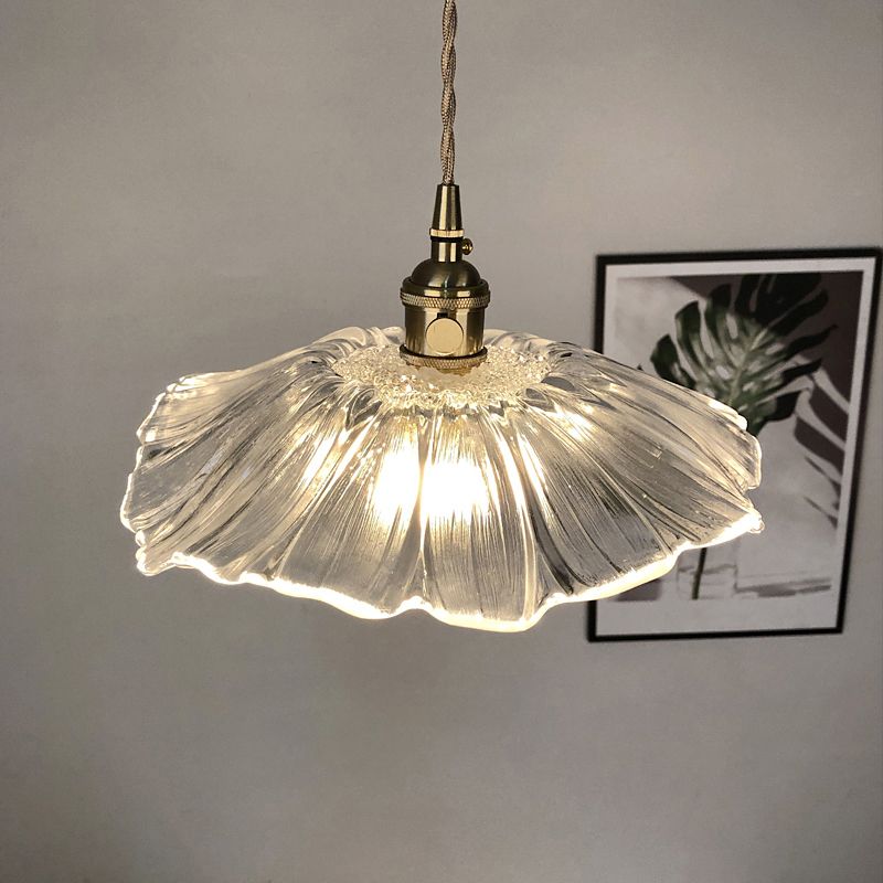 Vintage bloemenhanglamp met één bol geribbelde glazen verlichting hanger voor restaurant