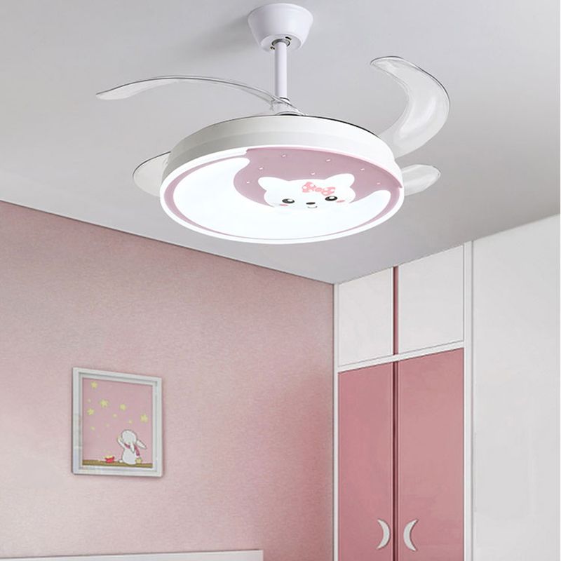 Acrylique Moon and Cat Fan Lampe Cartoon LED Semi Flush Plafond Light For Children Bedroom