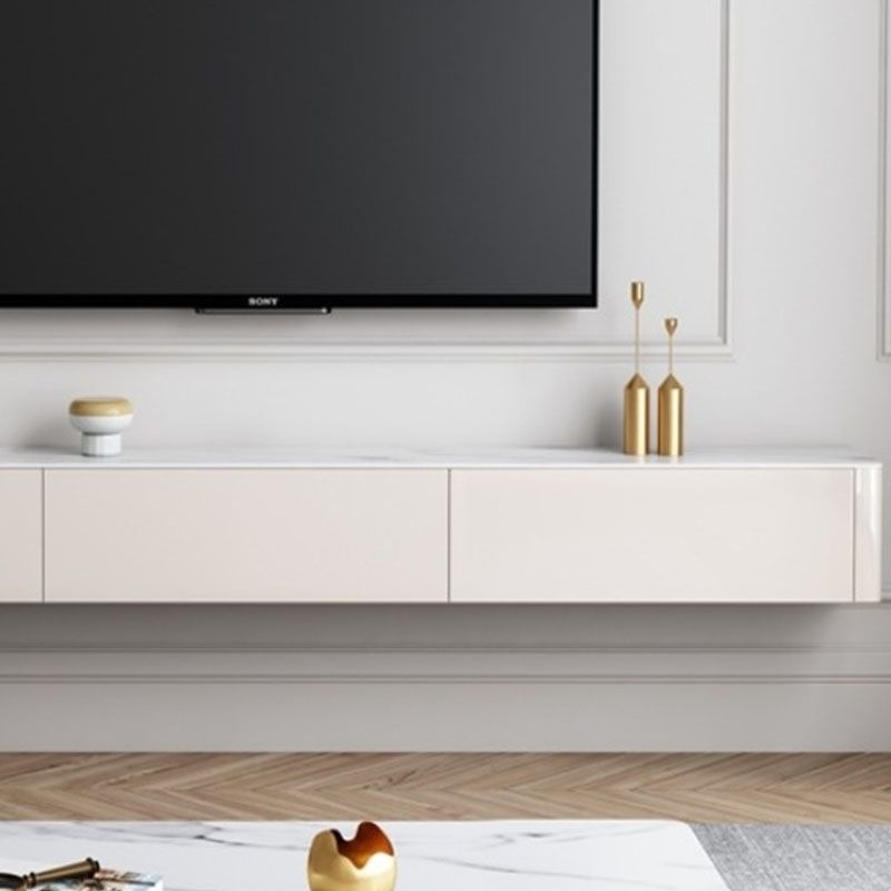 9.84"H TV Stand Contemporary Style White Wall-mounted TV Console with 2 Drawers