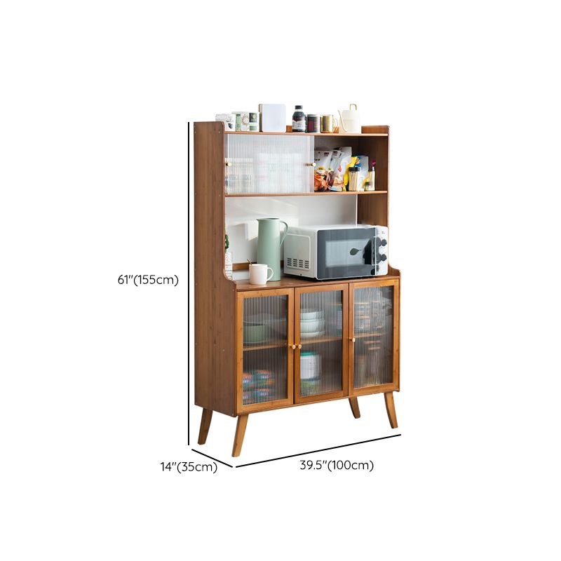 Contemporary Brown Bamboo Sideboard Cabinet Glass Buffet Table