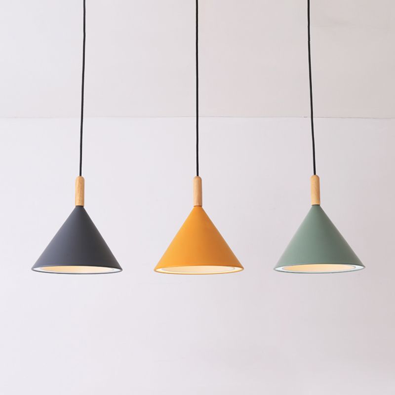 Metal Cone Shade Hanging Lights Modern Macaron Style 1 Light Hanging Mount Fixture