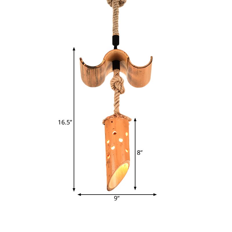 1 Light Seil Anhänger Lampe Dachboden Flöte Bambus hängende Deckenleuchte in Braun mit hohlem Design