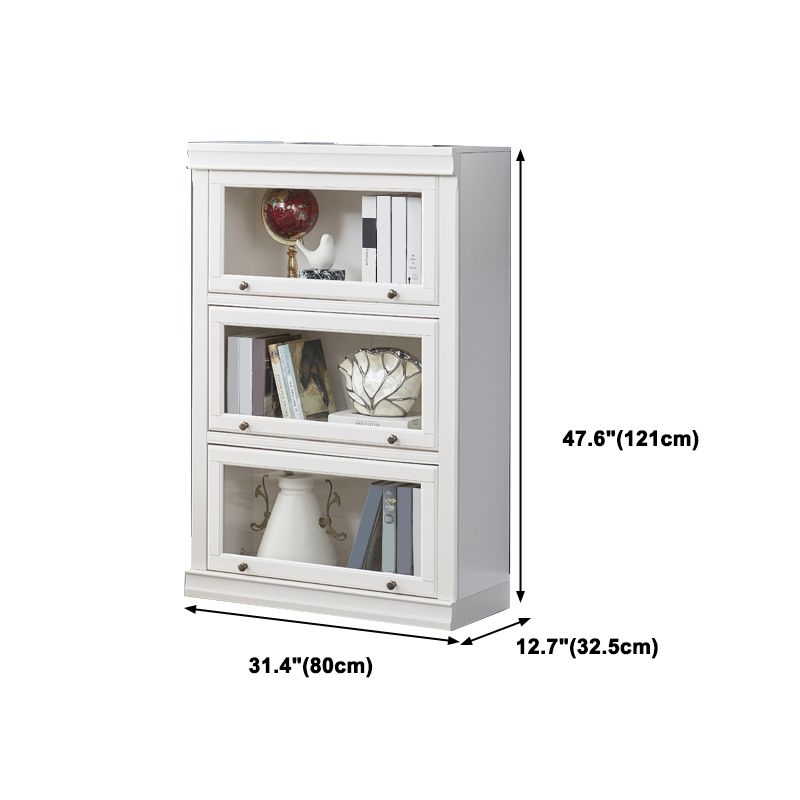 Modern Style Bookcase White Wood Closed Back Bookshelf with Door for Home Office