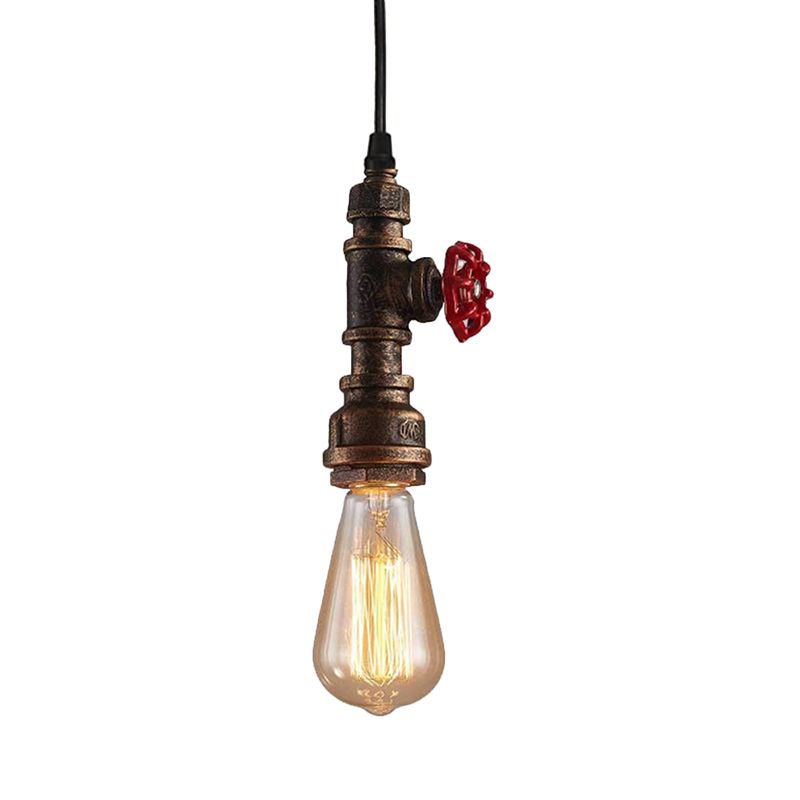 Single-Bulb Ceiling Light Antique Valve Handle Iron Hanging Pendant Light in Bronze