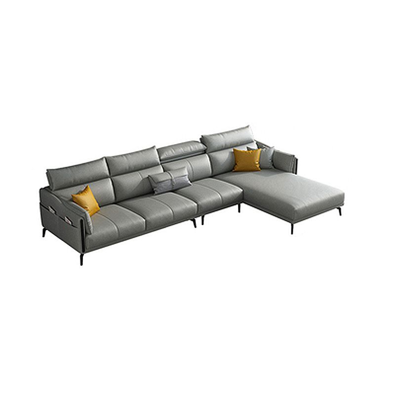 Grey Faux Leather Waterproof Sofa Stain-Resistant High Back Sectional