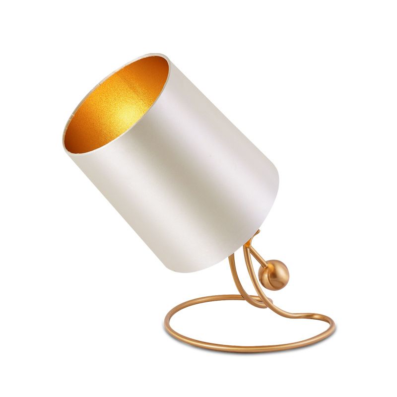 Metallic Barrel Shaped Task Lighting Contemporary 1 Light Small Desk Lamp in Gold for Bedside