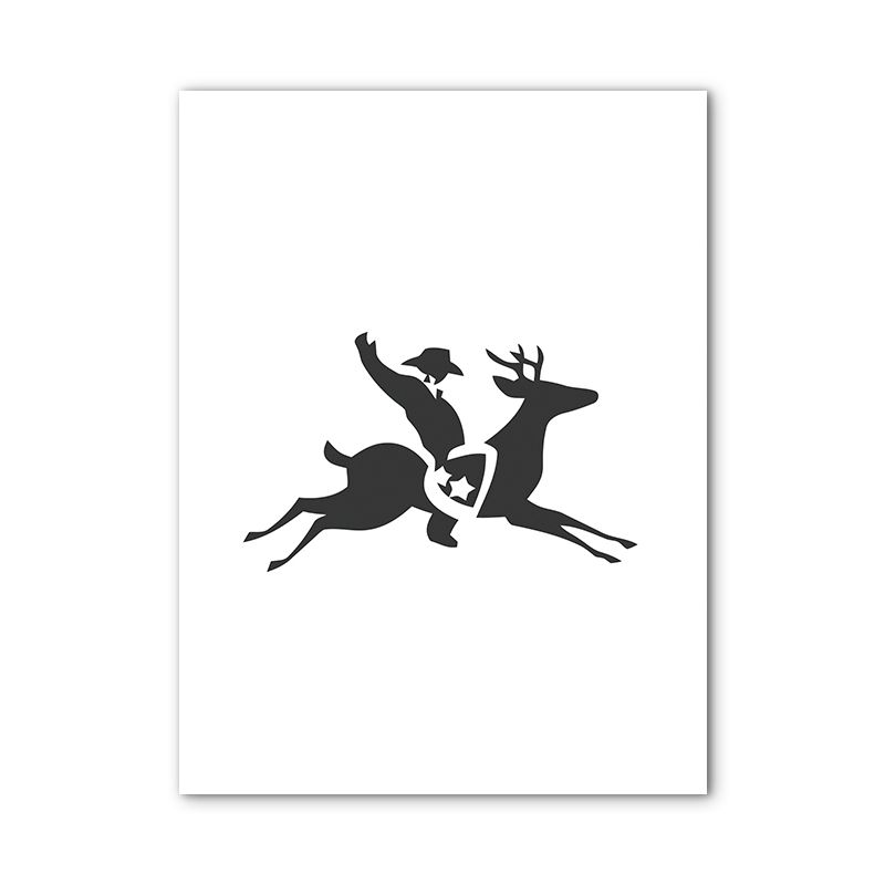 Reindeer Riding Man Canvas Print Sports Textured Wall Art in Black for Kids Room