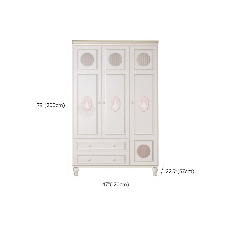 White Colour Solid Wood Wardrobe Cloth Rod Included Youth Armoire for Bedroom