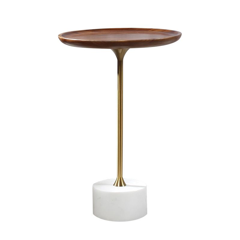 Pedestal Design Cocktail Table Brown Wood Top Marble Pedestal Coffee Table