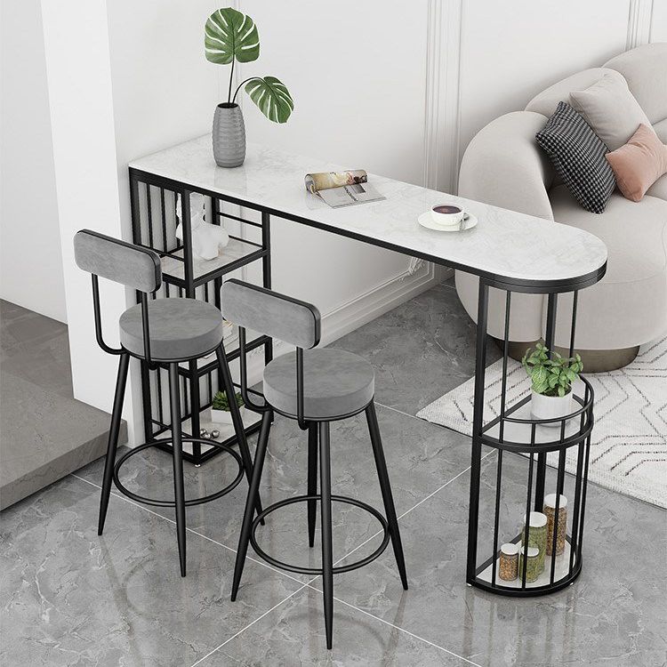 Specialty Stone Top Bar Table with Storage Base Contemporary Pub Table