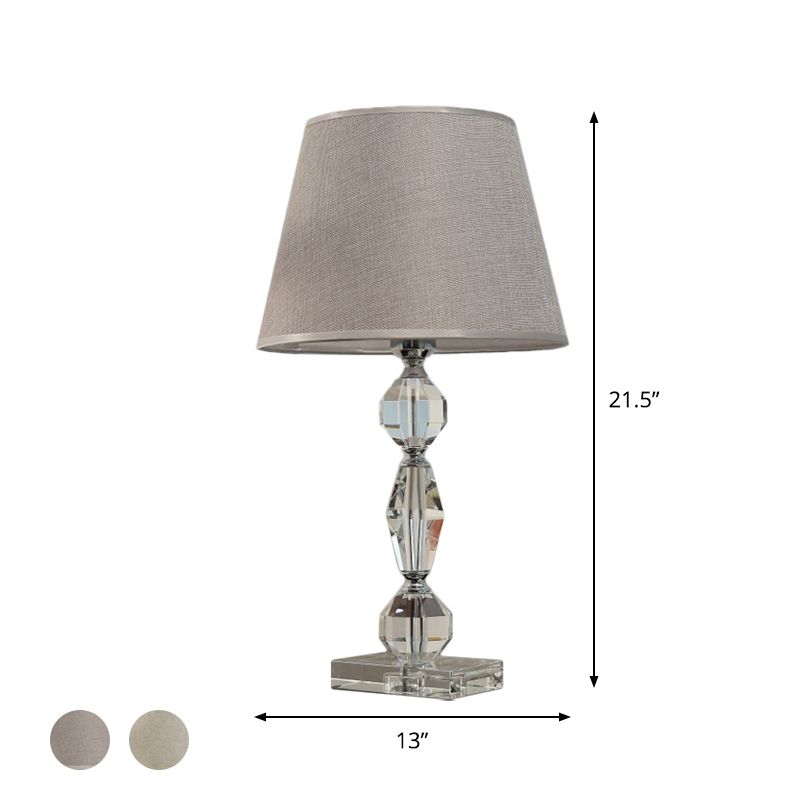 1 Head Faceted Balls Table Light Modern Clear Crystals Nightstand Lamp with Barrel Fabric Shade