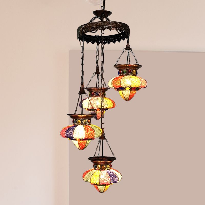 4/6 Lights Metal Chandelier Light Fixture Antique Copper Urn Shape Dining Room Suspension Lighting