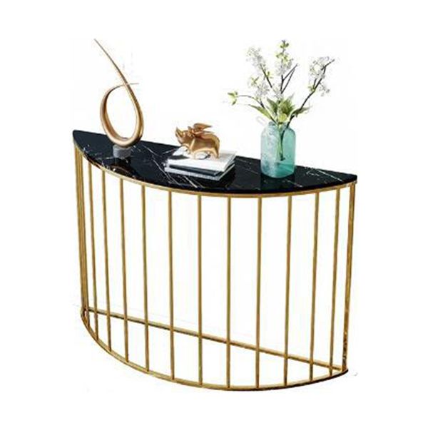 Contemporary Marble Console Accent Table Half Moon Iron End Table for Hall