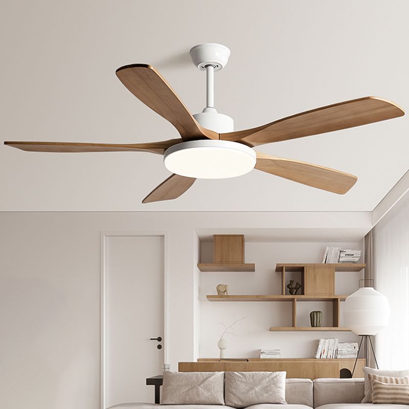 Contemporary Ceiling Fan 5 - Blades Metal and Wood LED Fan Lighting