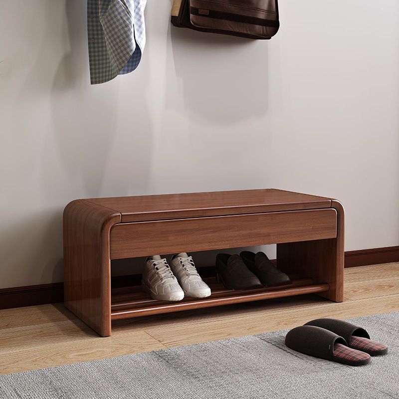 Contemporary Rubber Wood Bench Rectangle Storage Accent Bench with Drawer