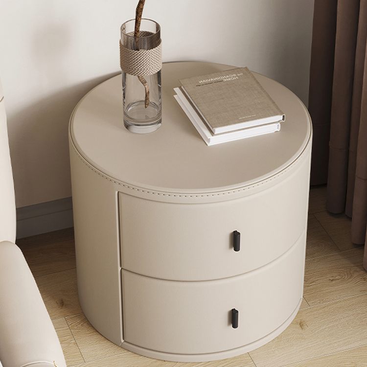 Faux Leather Oval Nightstand with 2-Drawer Wood Bedside Table for Nursery