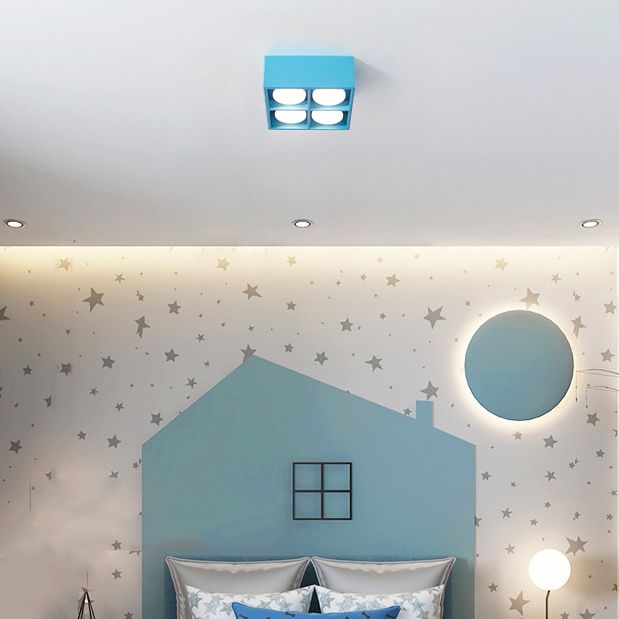 Modern Simple Style Iron Ceiling Light Square Shape LED Colorful Ceiling Lamp for Bedroom