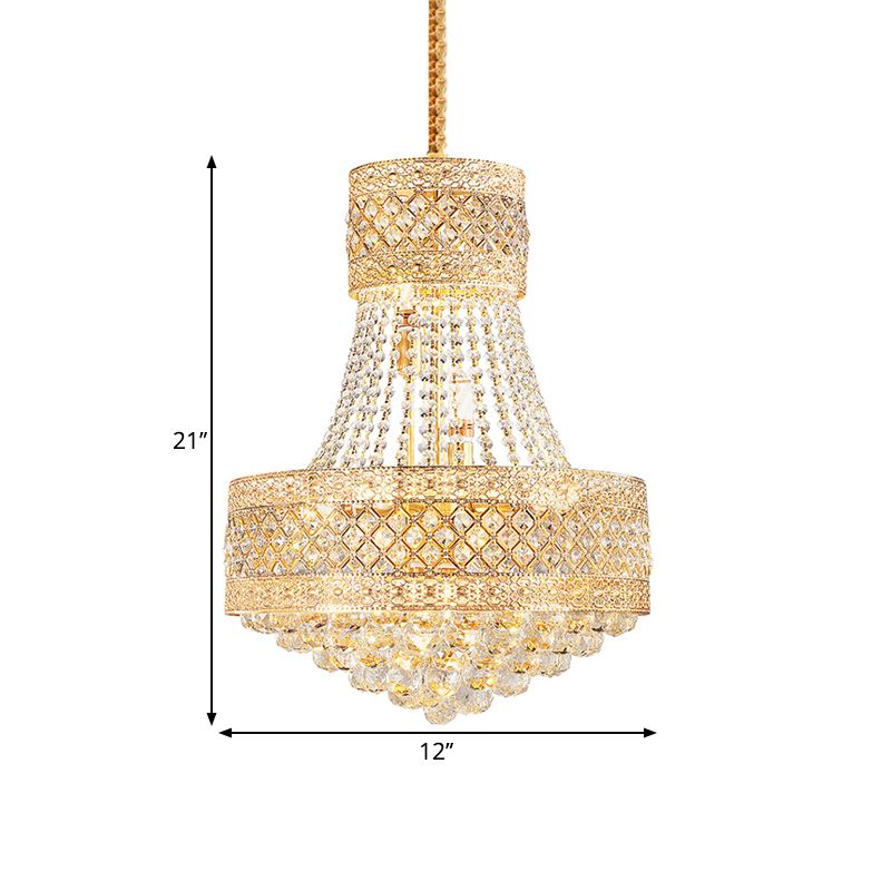 Drum Octagon Crystal Ceiling Hang Fixture Contemporary 3/5 Lights Gold Pendant Chandelier, 12"/15.5" Wide